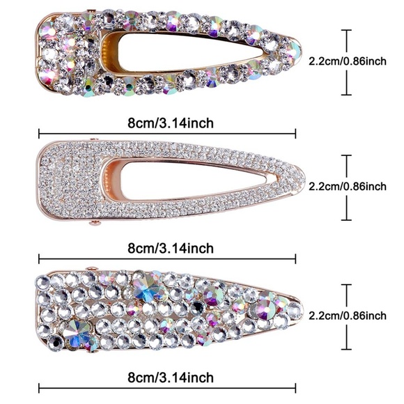 Crystal Covered Barrette Hair Clips 6 Piece - Picture 6 of 7